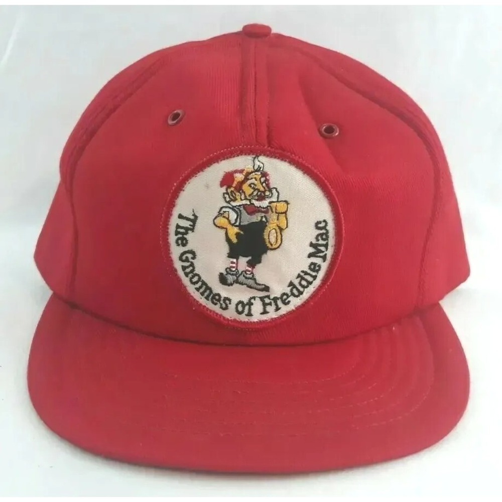 Vintage Gnomes of Freddie Mac Hat Mens OSFA Red Snapback Made in USA Retro Cap